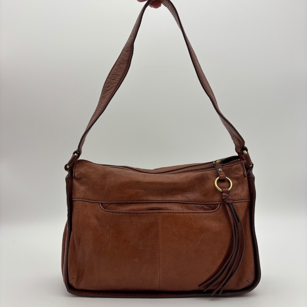 HOBO $328 Leather Shoulder Bag Y2K Handbag Brown Tassel Medium Satchel Boho‎